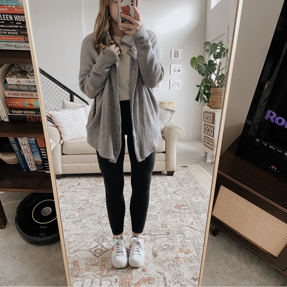Charlotte Avery Grey Knit Button Up Shacket